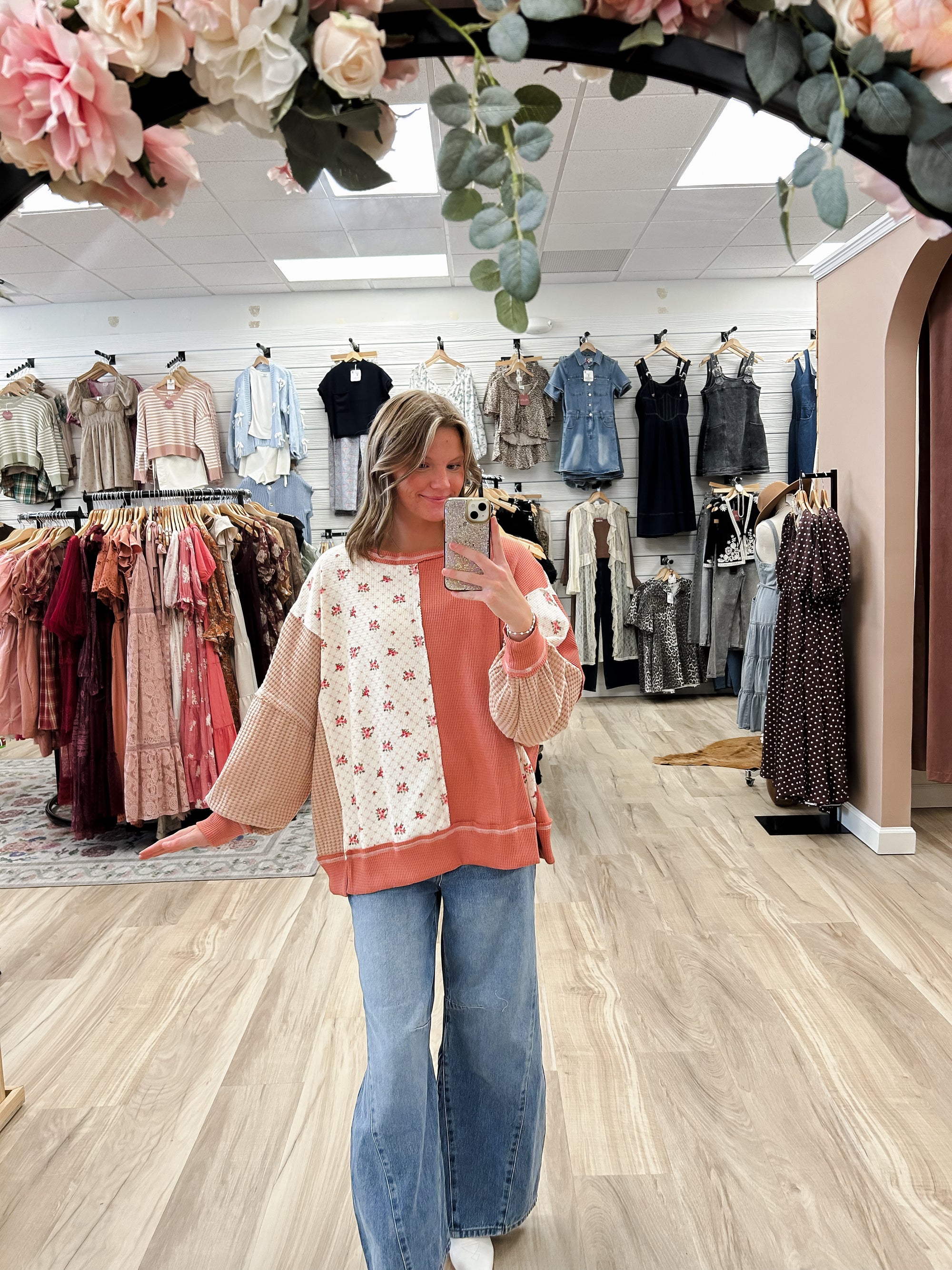 Everly Dusty Pink Floral Print Pullover