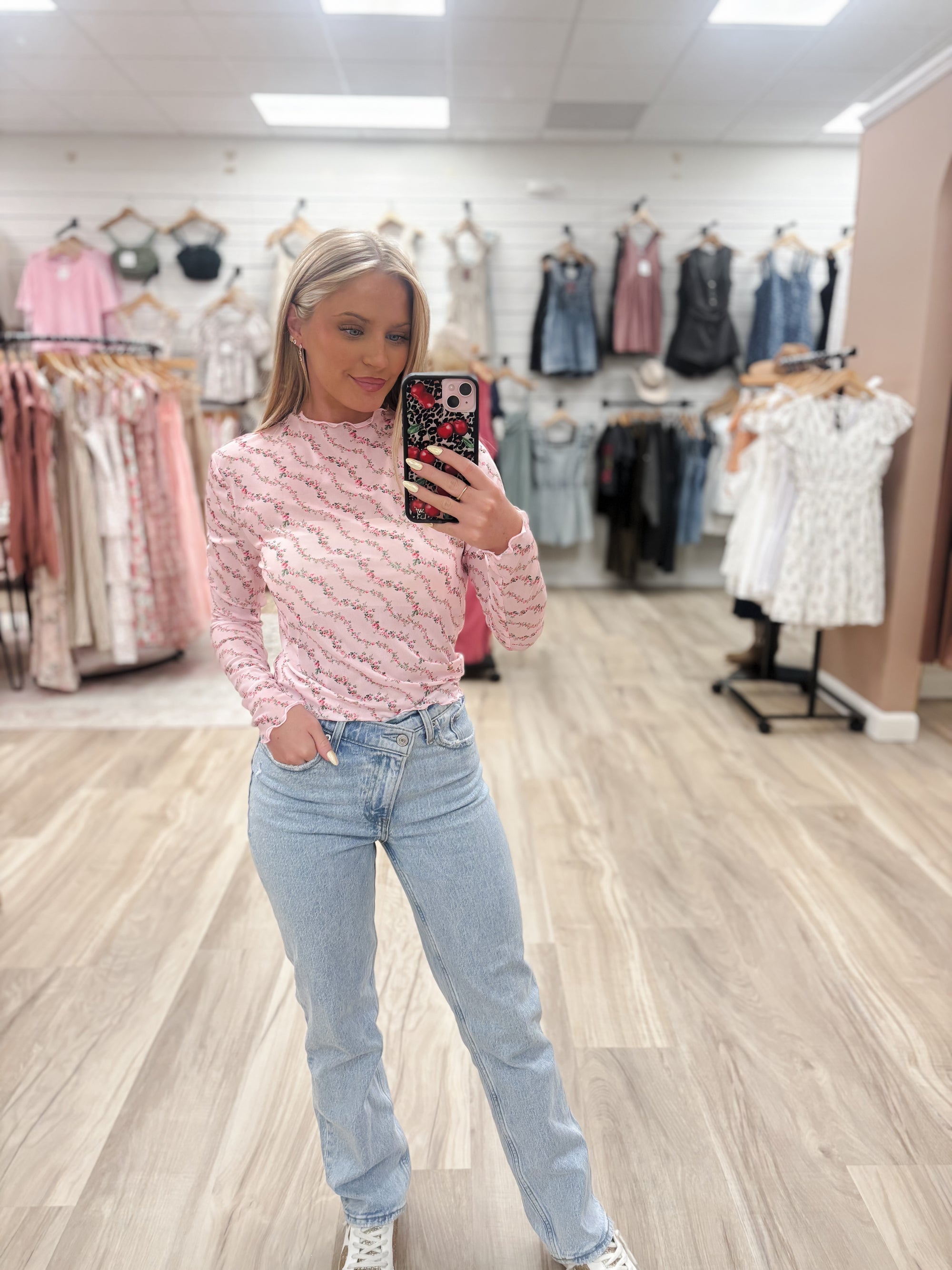 M Floral Pink Mesh Top