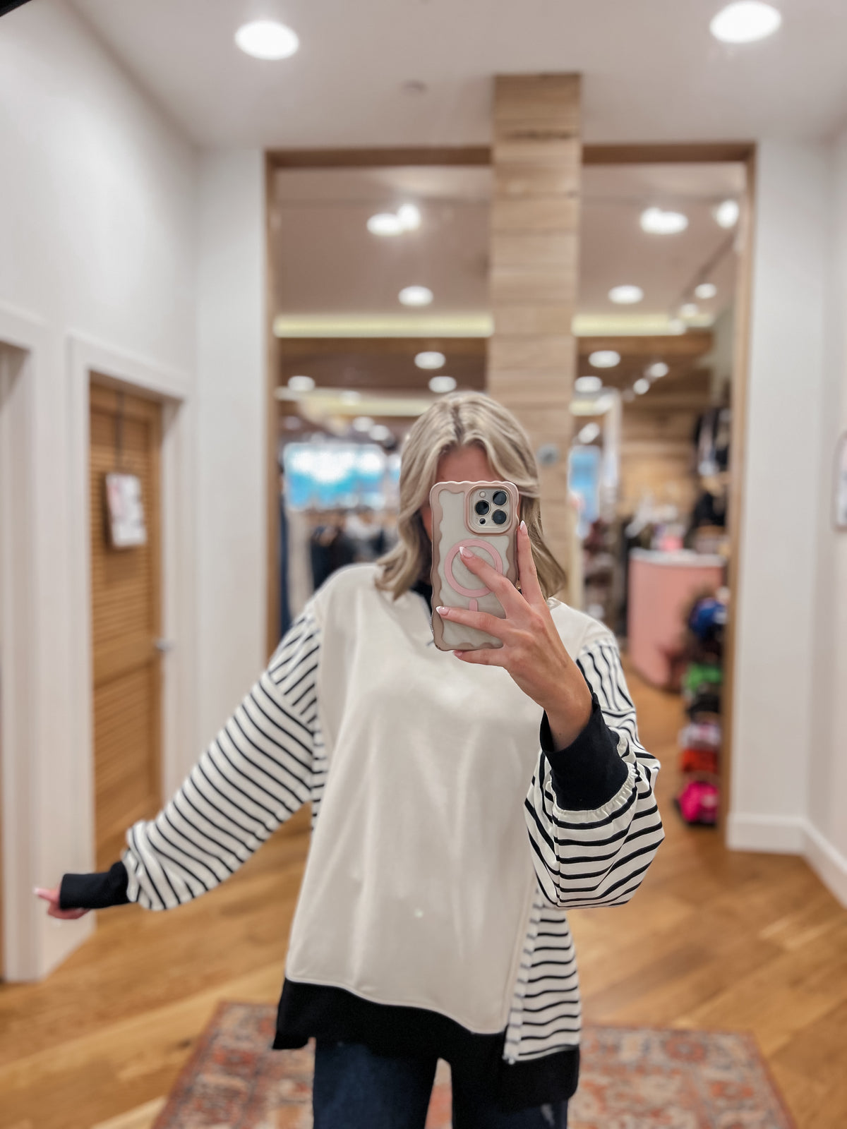 Leah Black And White Striped Pullover