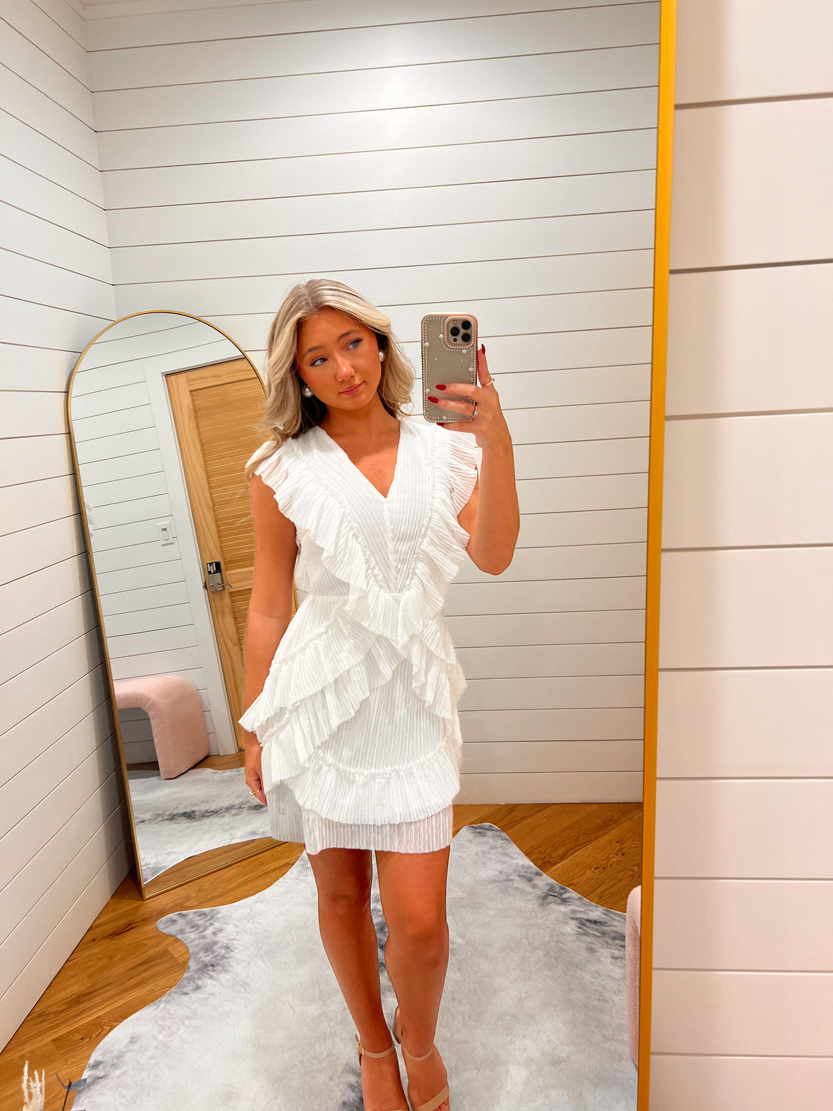 White Petal Ruffle Mini Dress