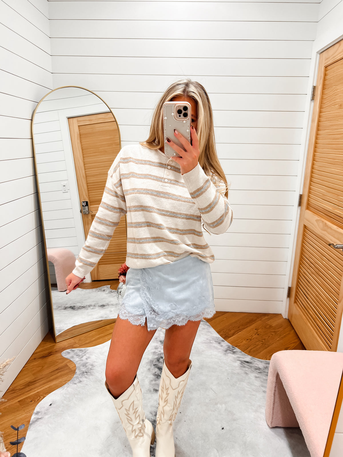 Cozy Oatmeal Stripe Button Knit Sweater
