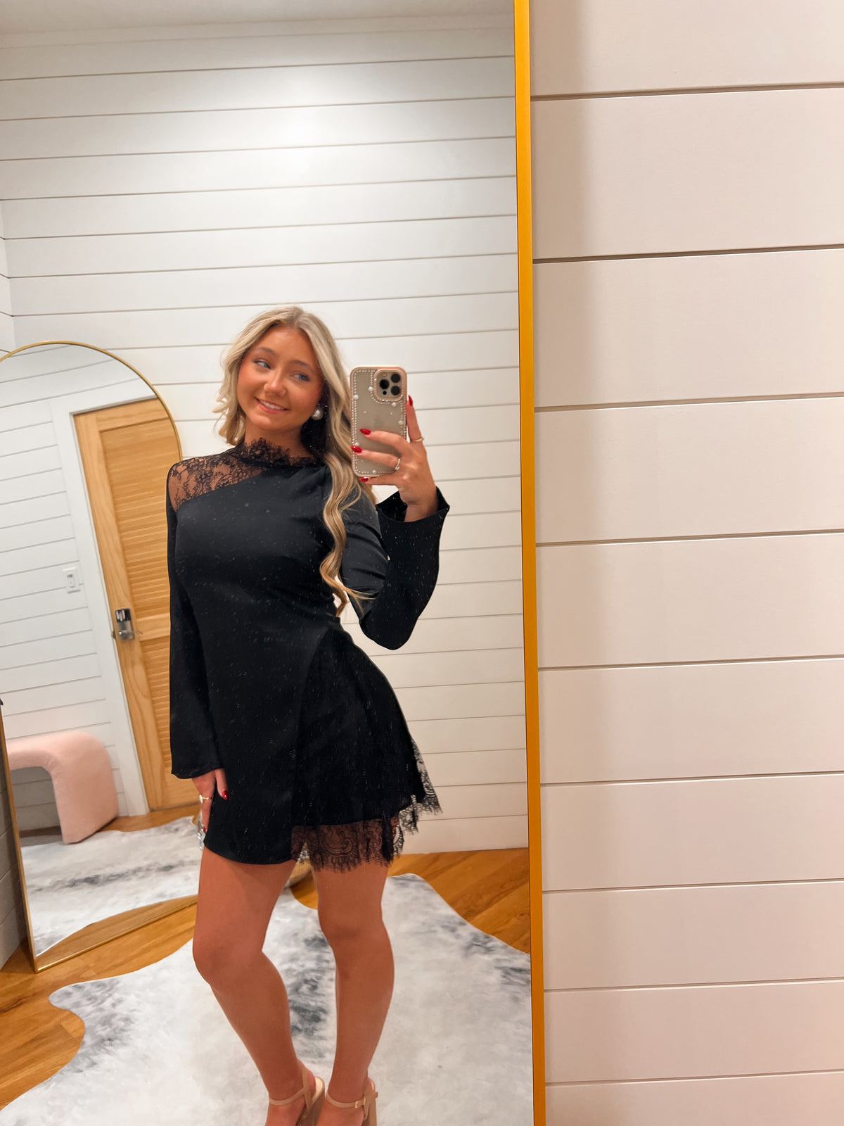 Black Lace Detail Mini Dress