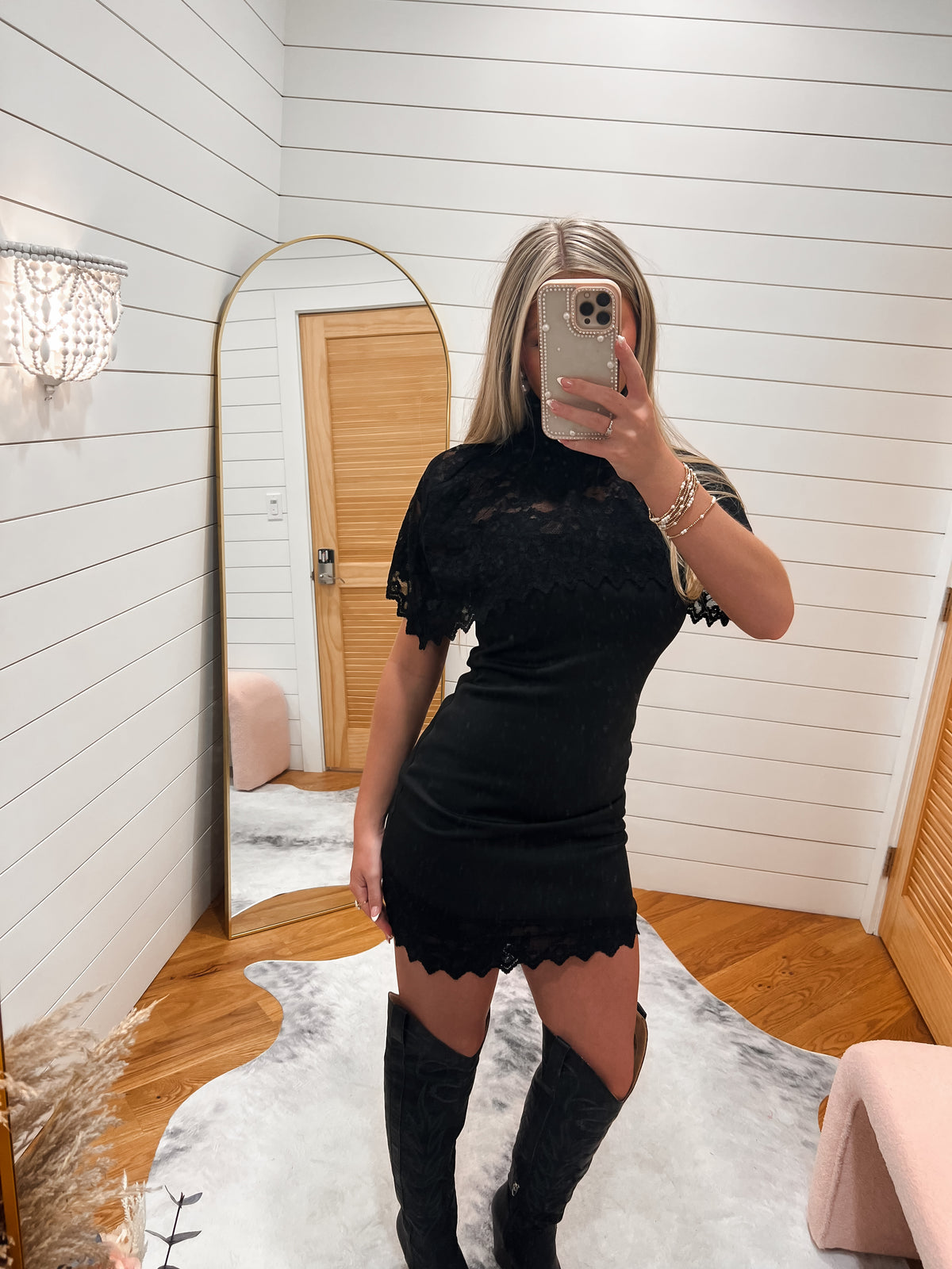 Two piece black lace mini dress