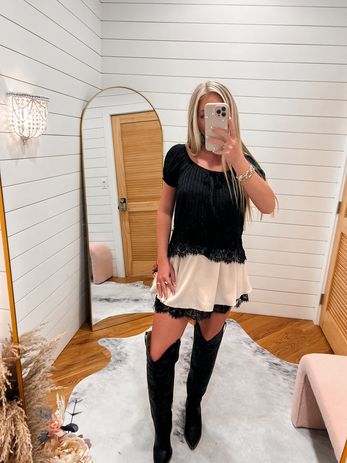 Black Lace Trim Babydoll Top