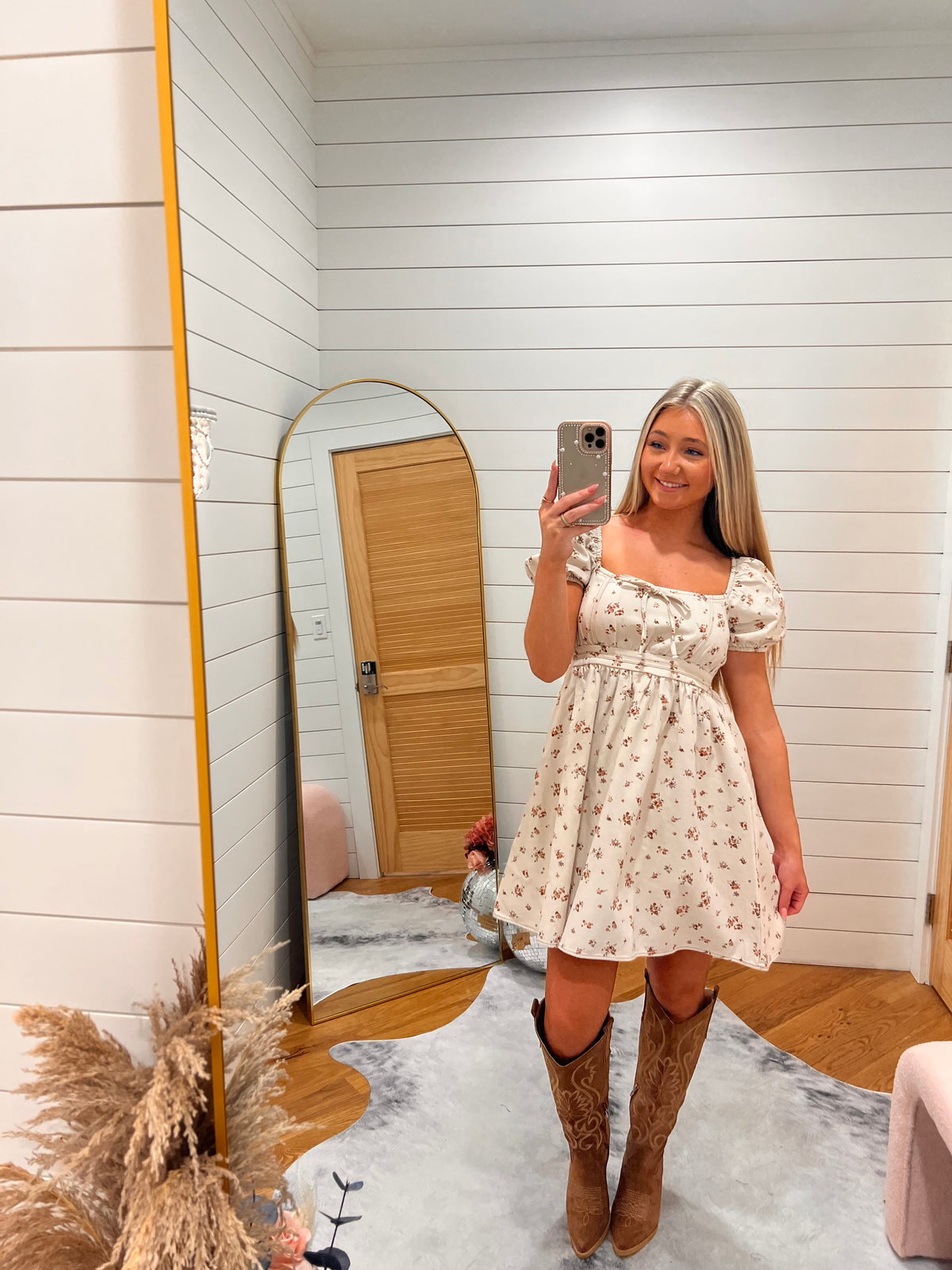 Cream Floral Corset Mini Dress