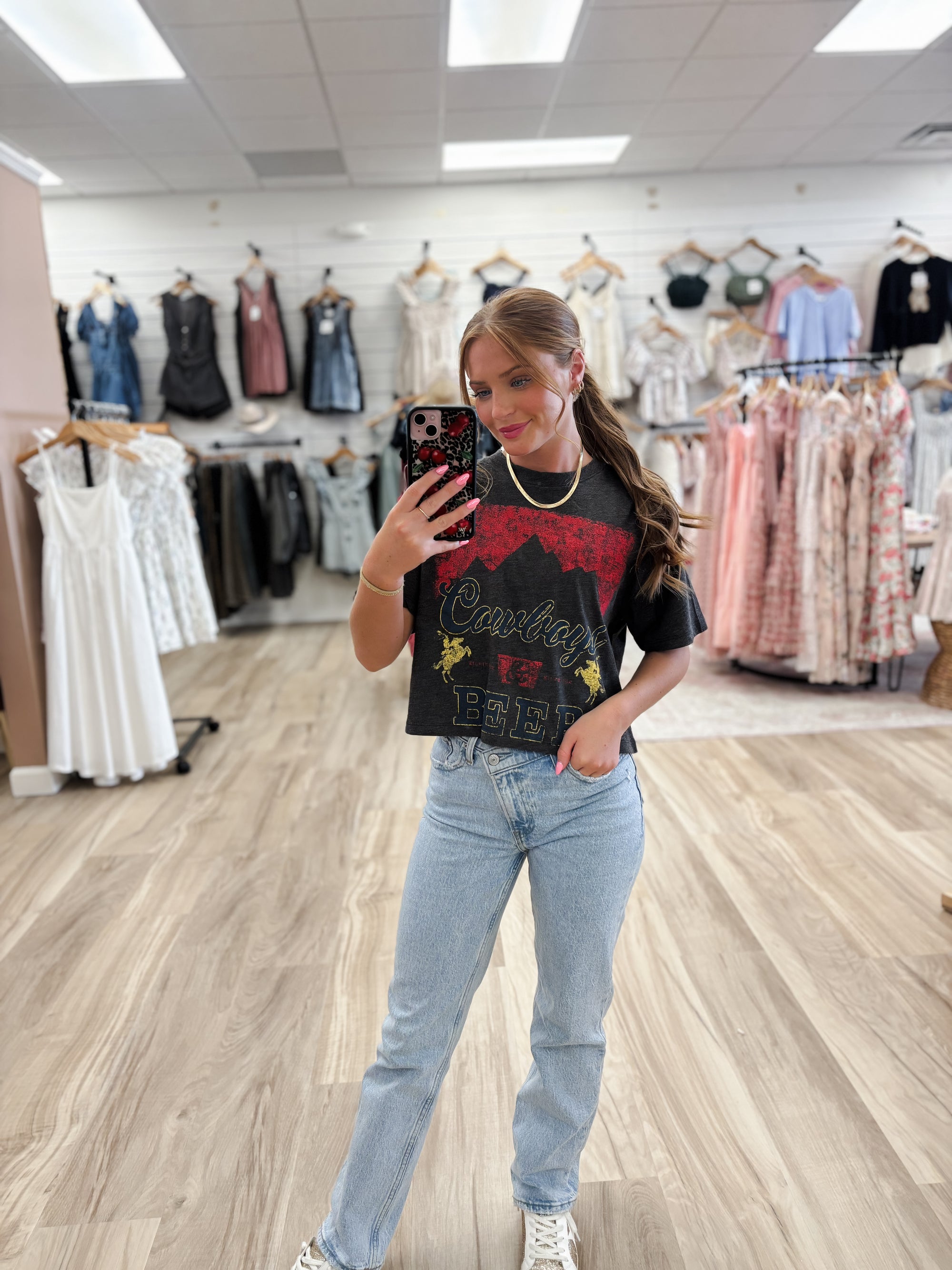 Cowboys and Beer Charcoal Cropped Tee
