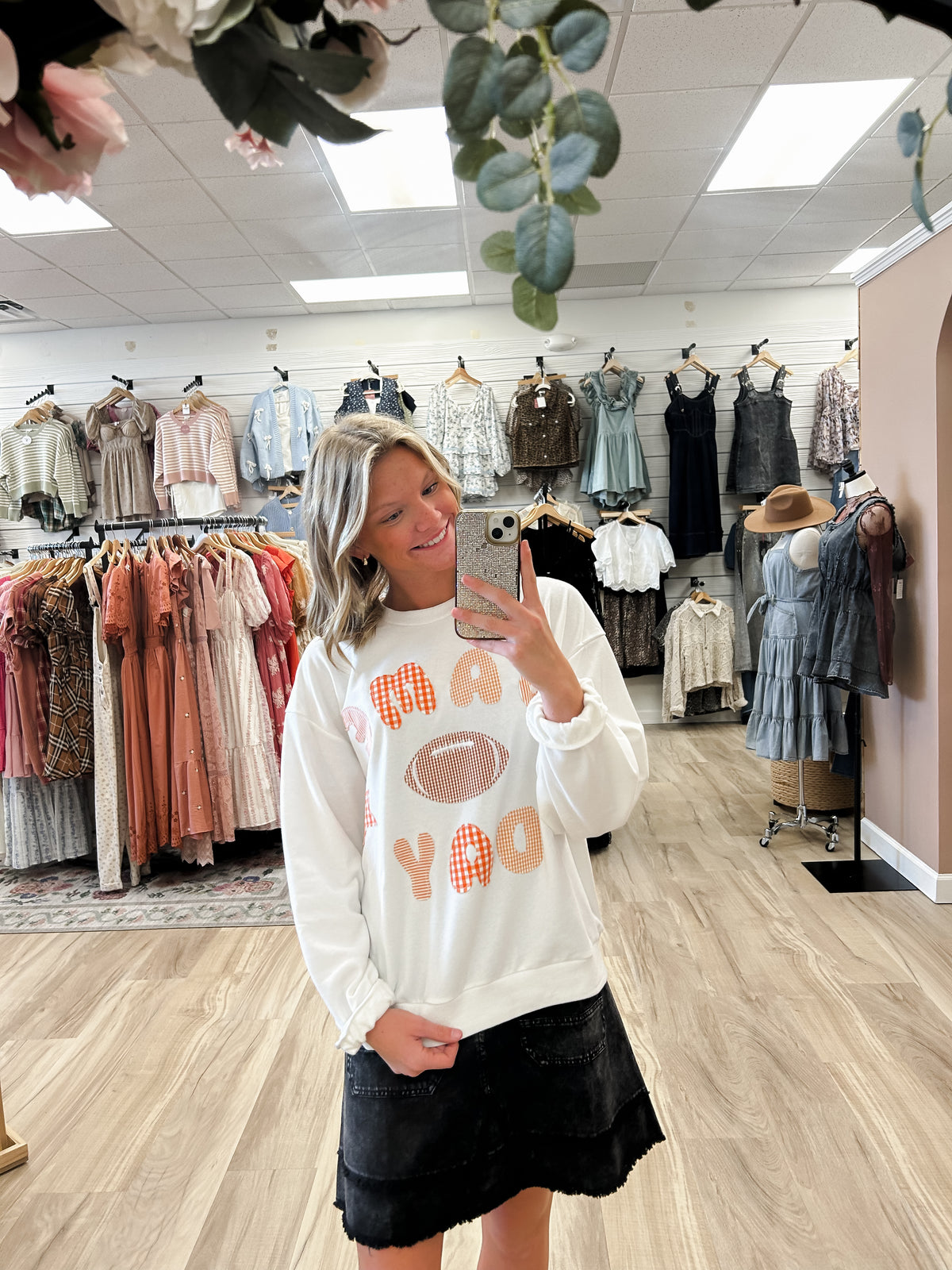 Game Day Patchwork White Sweatshirt