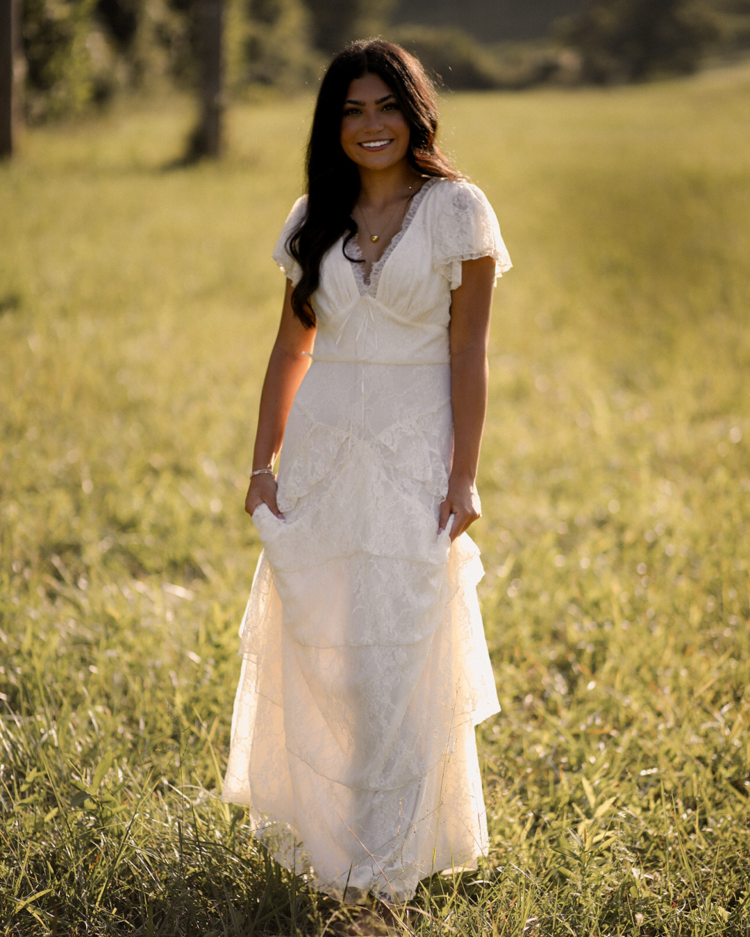Ivory Lace Ruffle Maxi Dress