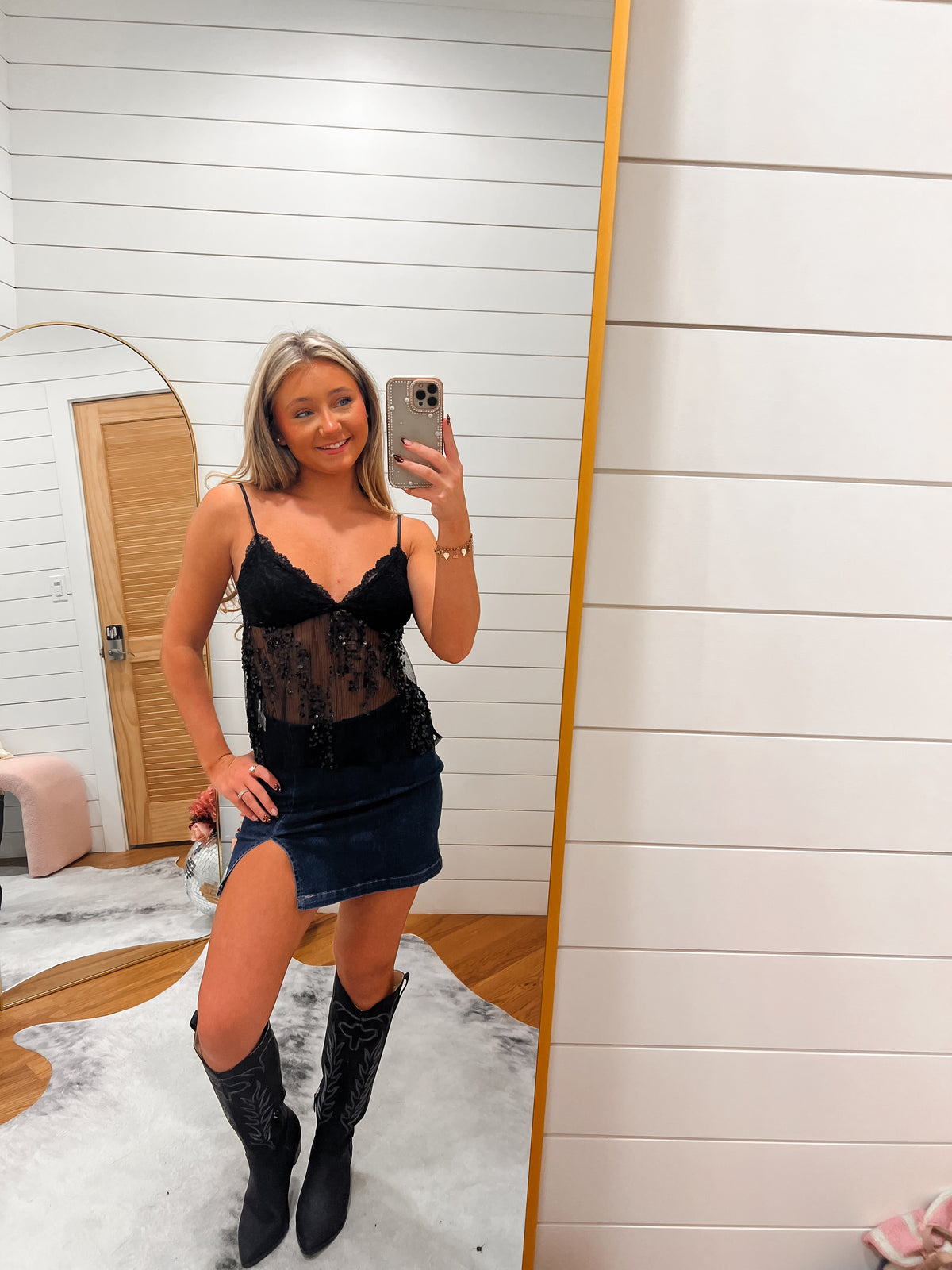 Black Wishes Sequin Top