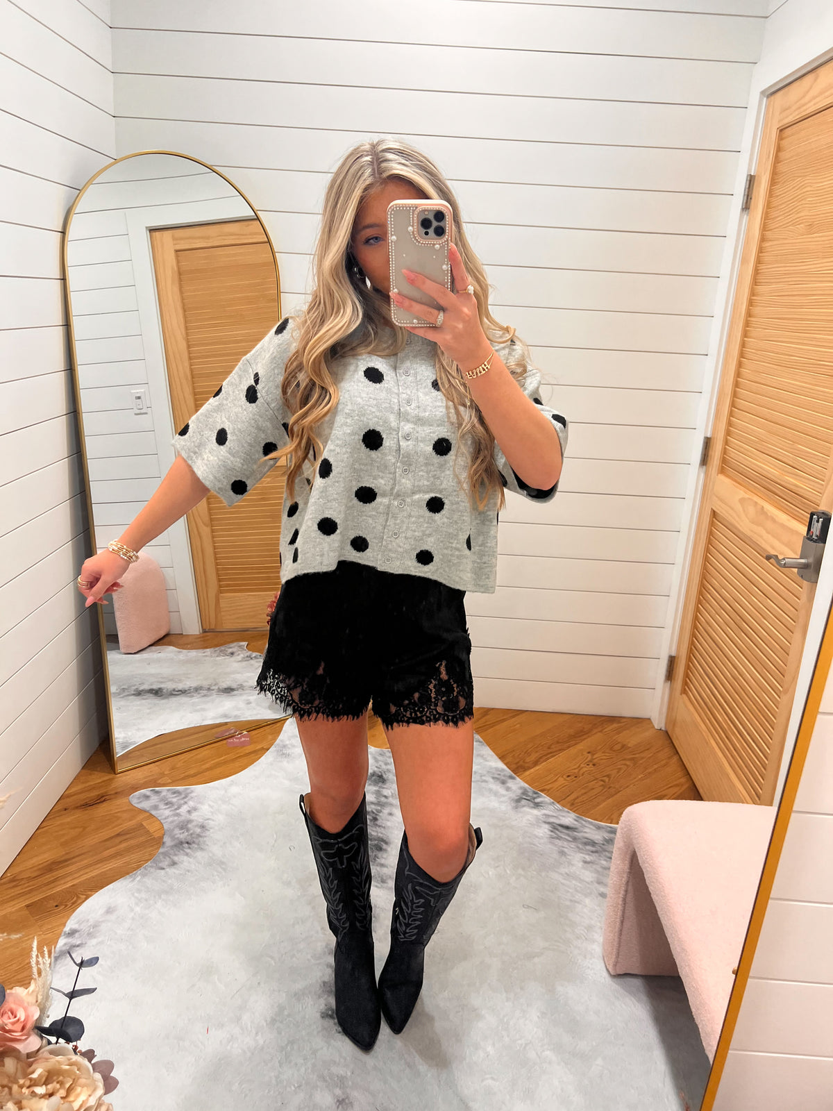 Heather Grey Black Polka Dot Sweater Cardigan