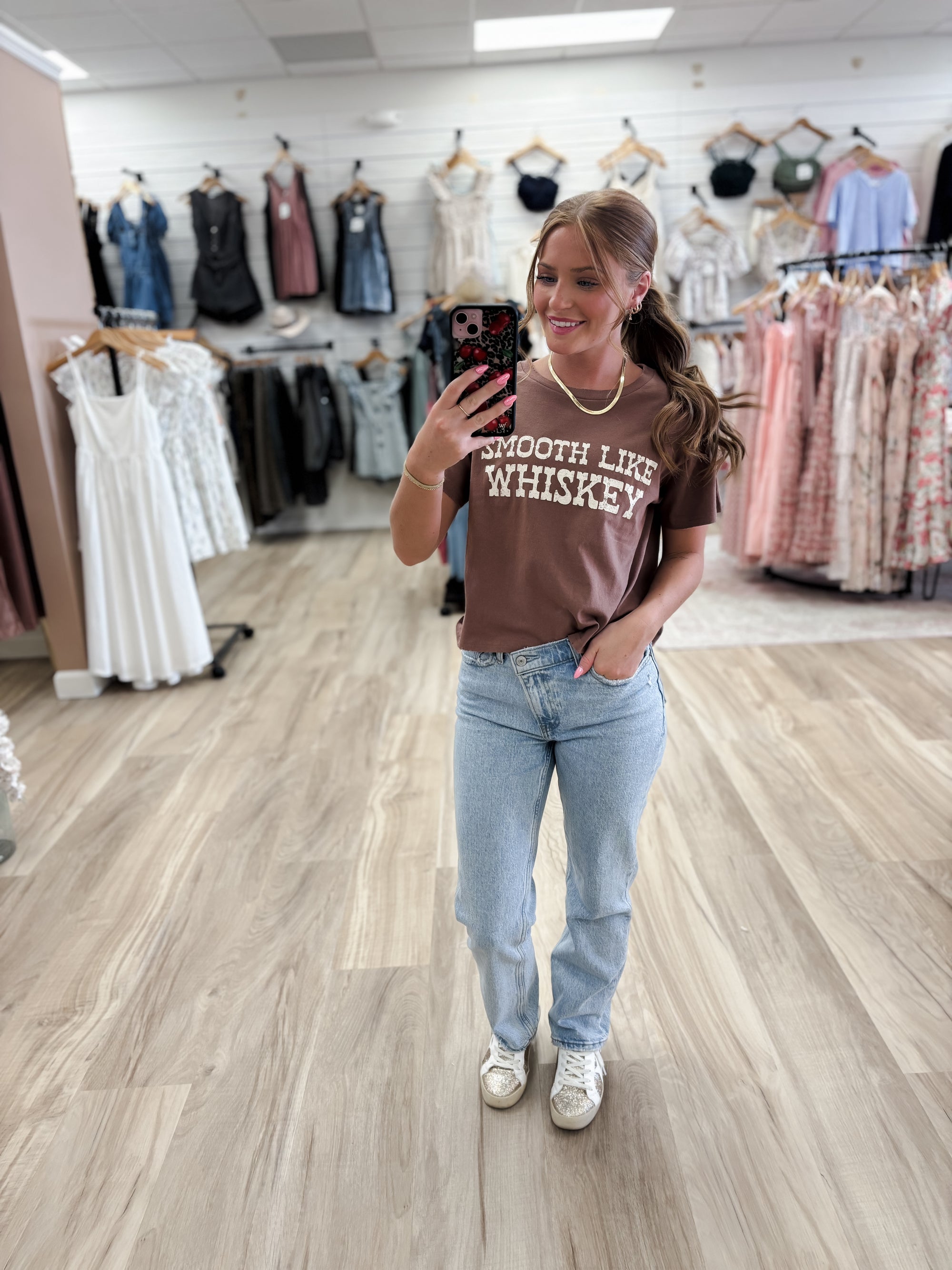 Smooth Like Whiskey Brown Cropped Tee
