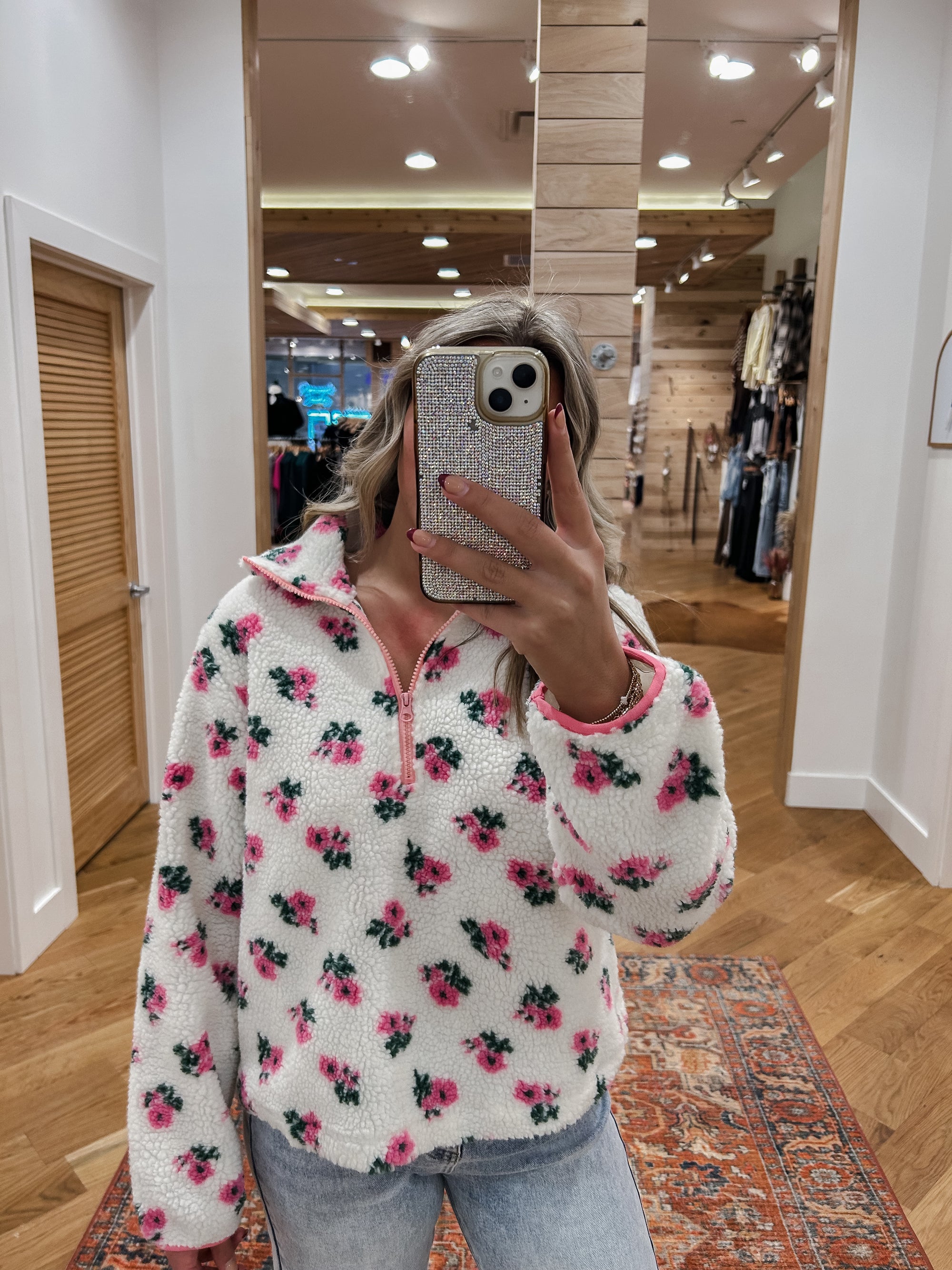 Floral Half Zip Fleece Pullover