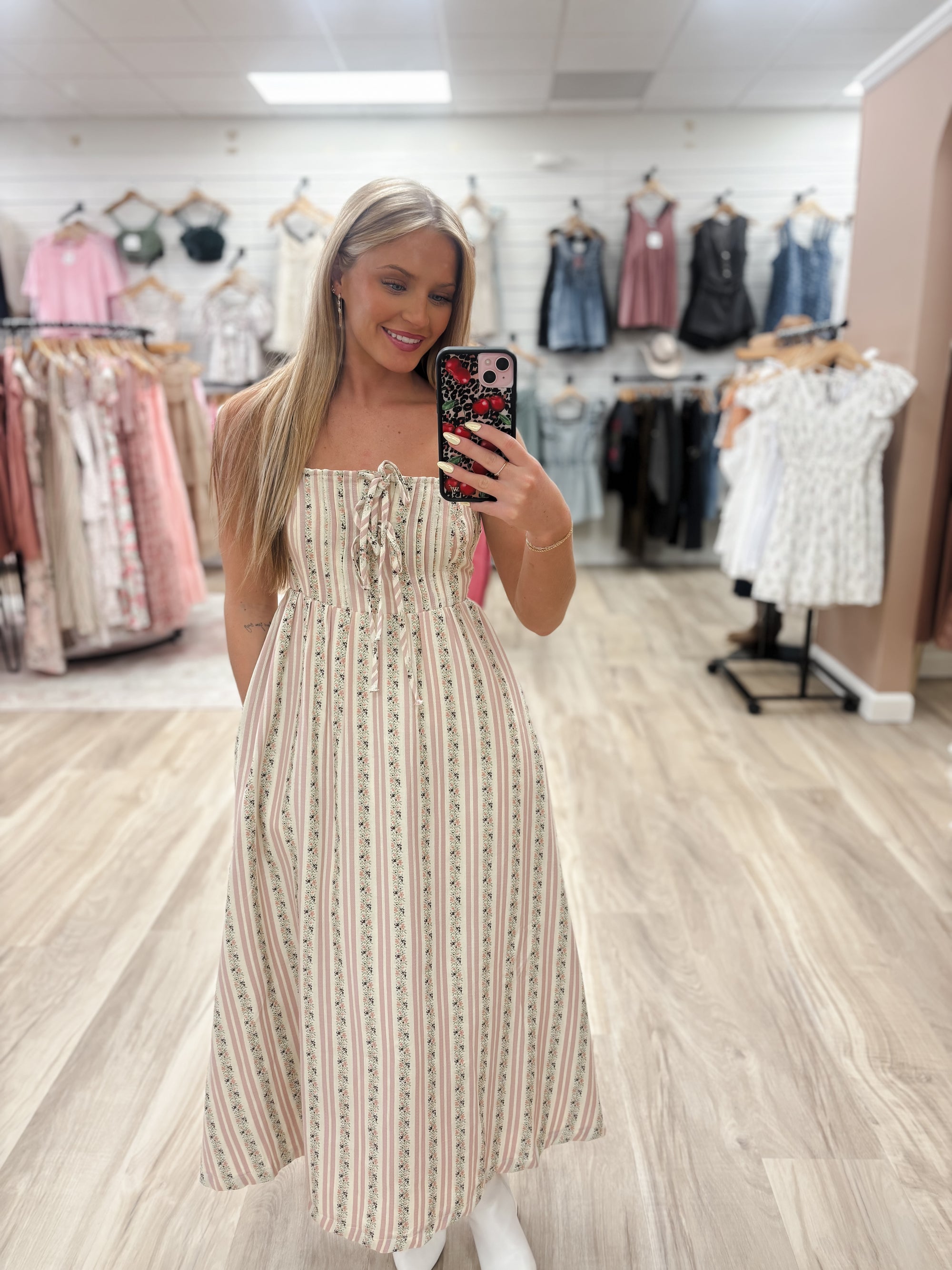 Luella Embroidered Stripe Midi Dress