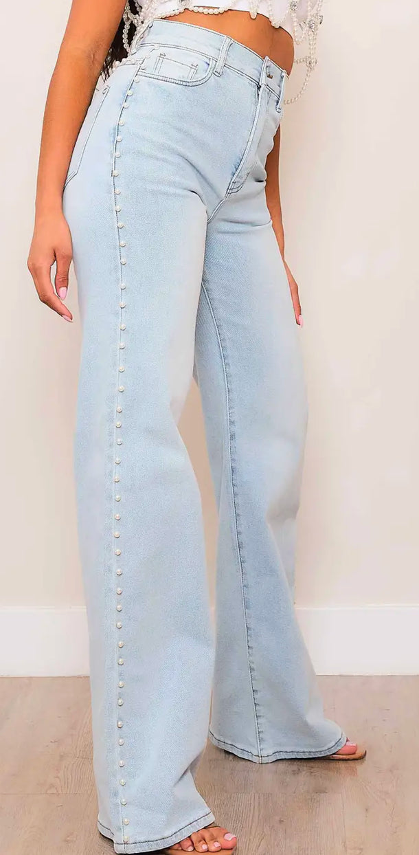 Miu Light High Rise Pearl Jeans