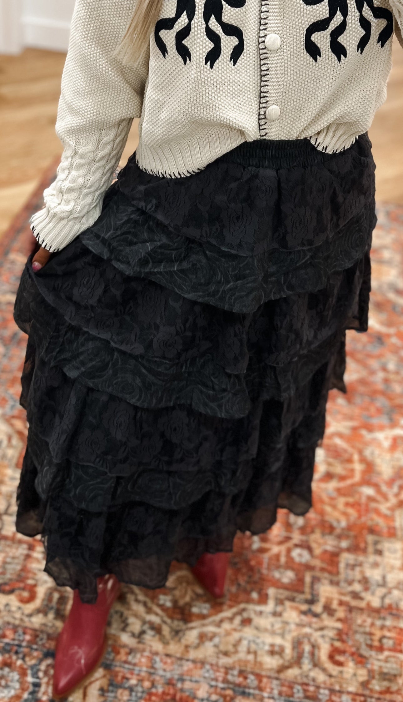 Lace and Rose Charcoal Maxi Skirt
