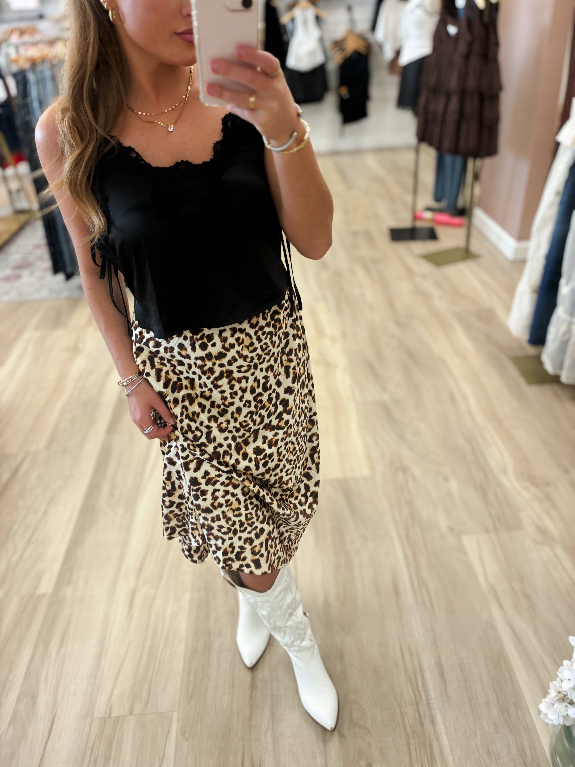 Wild Heart Leopard Satin Skirt - Willow and Lace Boutique