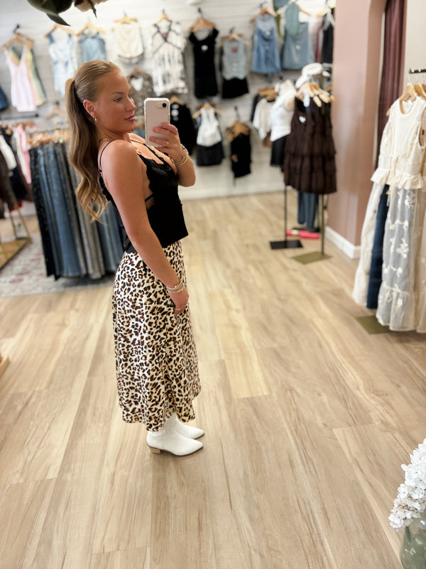 Wild Heart Leopard Satin Skirt - Willow and Lace Boutique