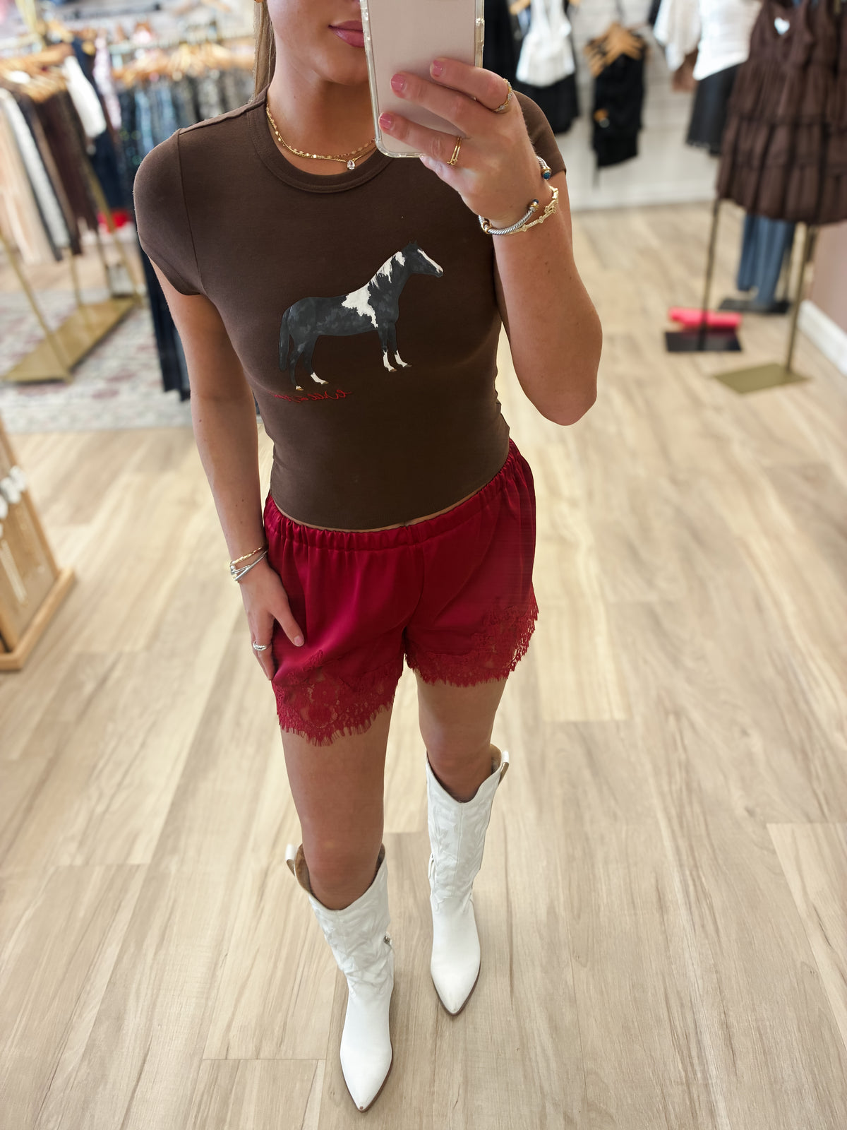 Cowgirl Romance Maroon Shorts