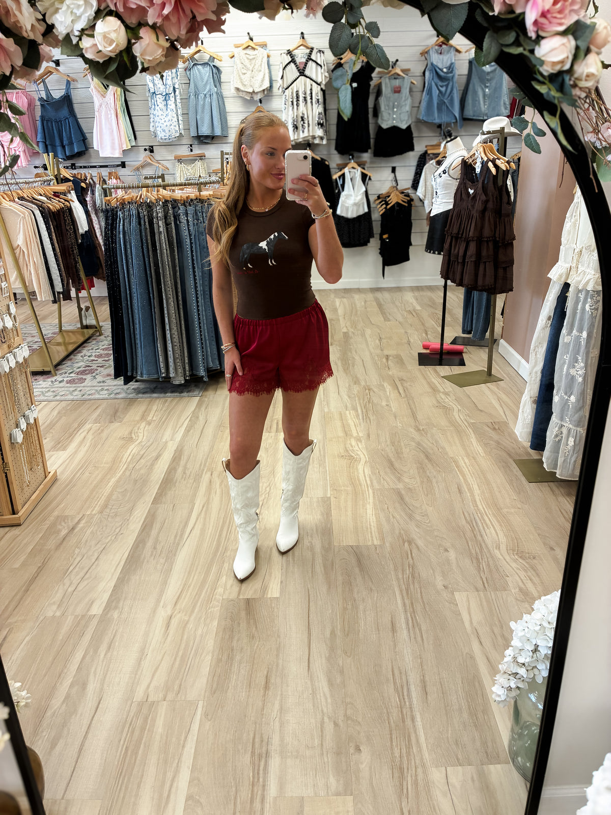 Cowgirl Romance Maroon Shorts