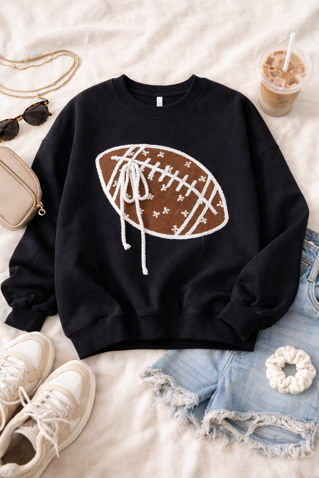 Game Day Football Bow Black Sweatshirt