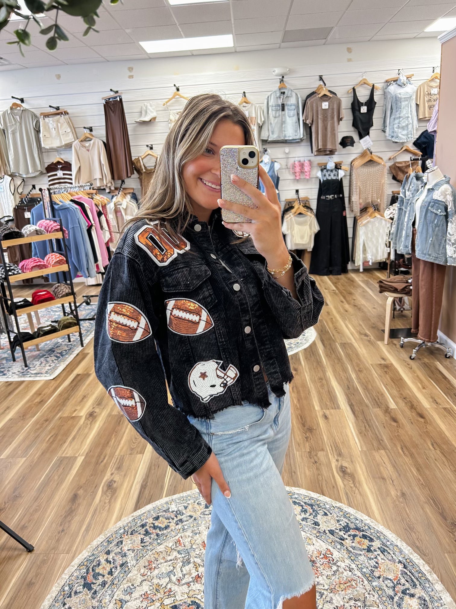 Football Game Day Sequin Black Jacket