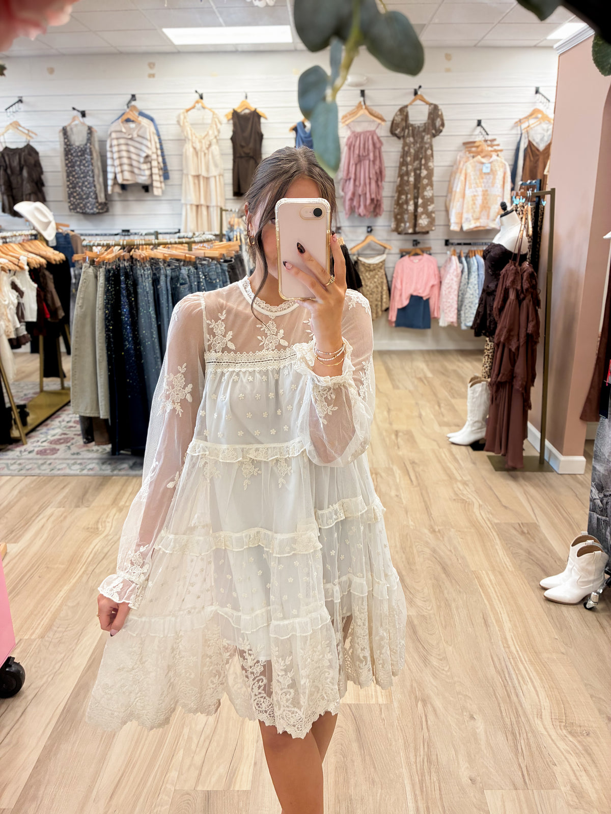Meadow Muse Embroidered Tiered Ivory Lace Dress