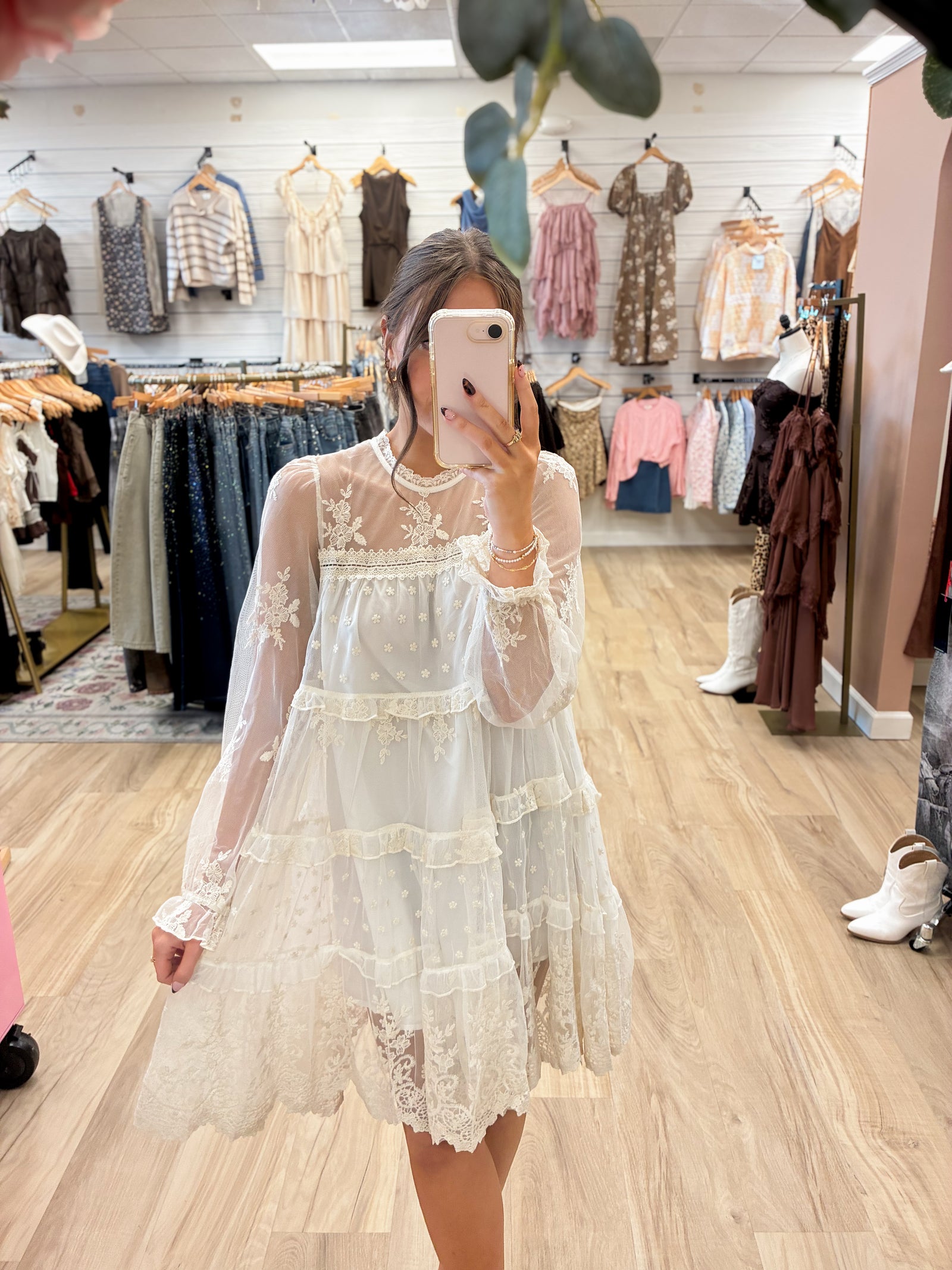 Meadow Muse Embroidered Tiered Ivory Lace Dress