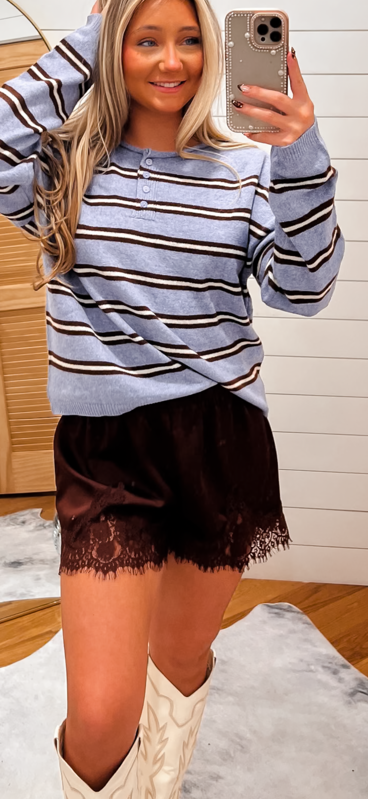 Chocolate Lace Trim Mid Rise Shorts