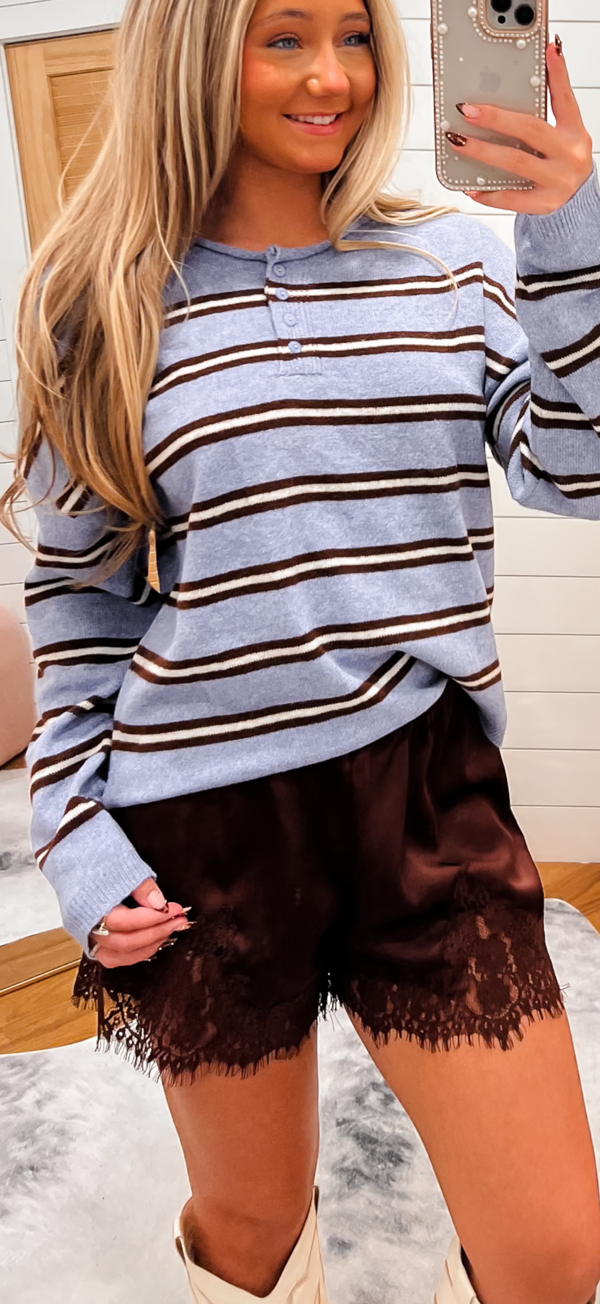Chocolate Lace Trim Mid Rise Shorts