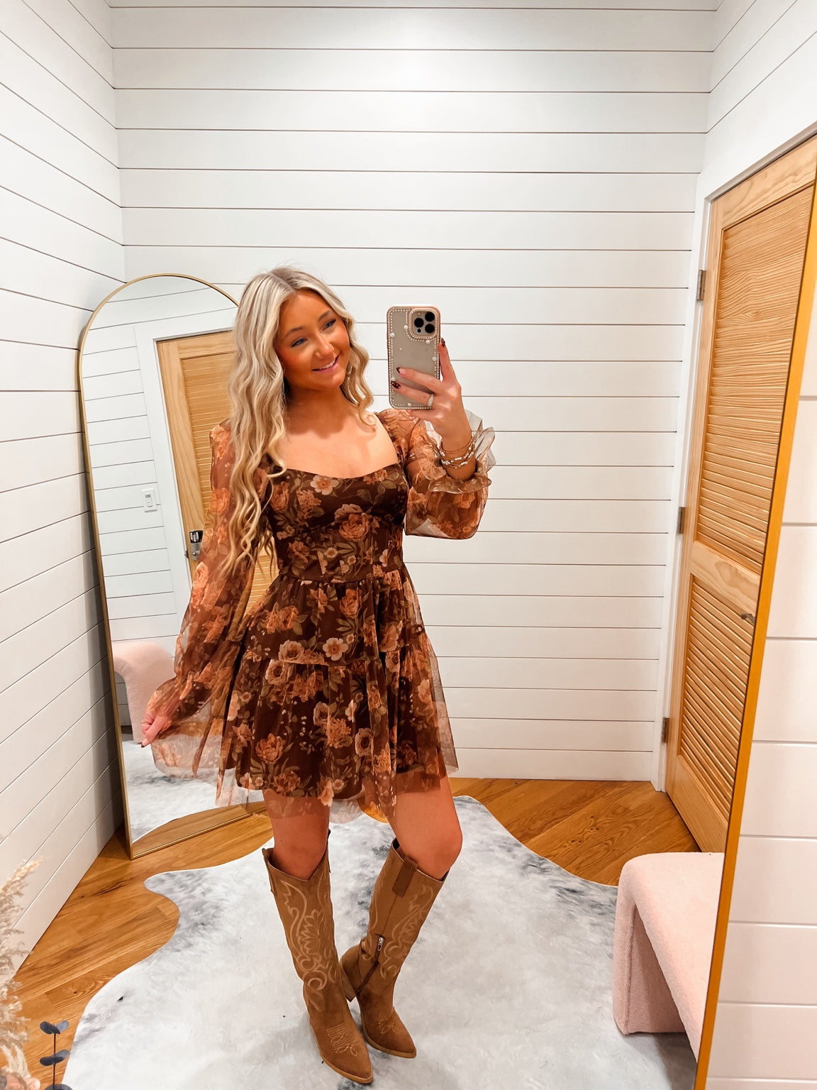 Brown Floral Chiffon Corset Mini Dress — IMG_6826