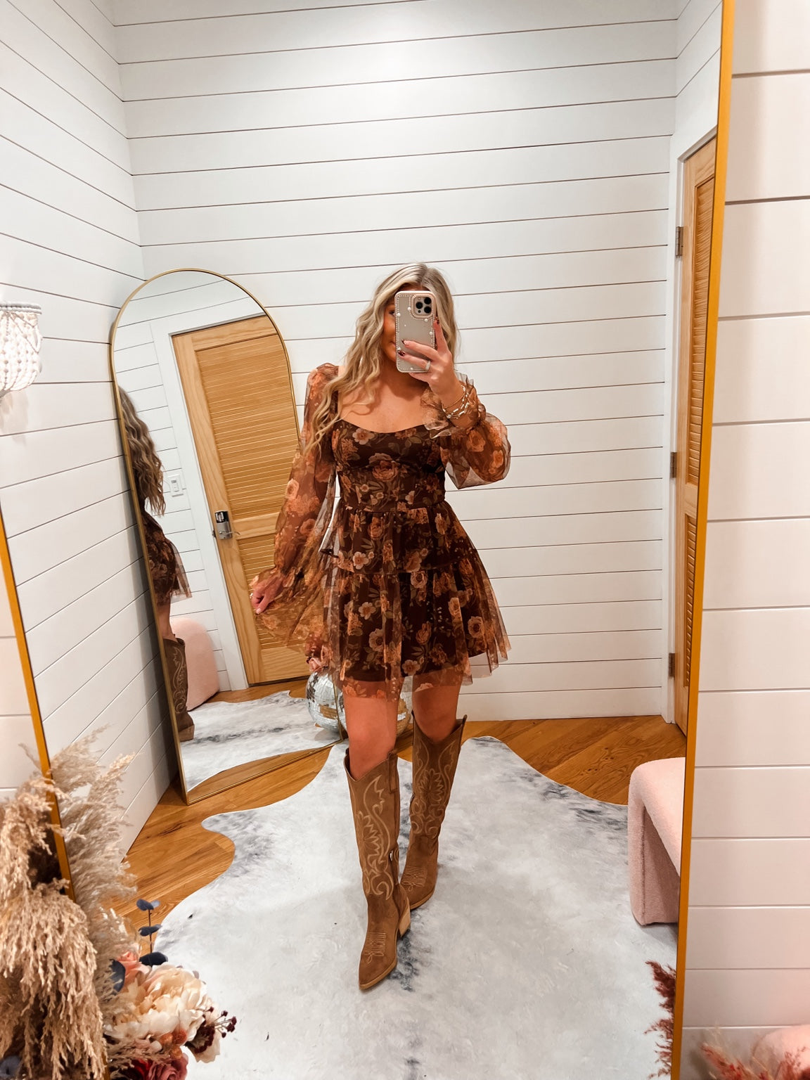 Brown Floral Chiffon Corset Mini Dress — IMG_6828