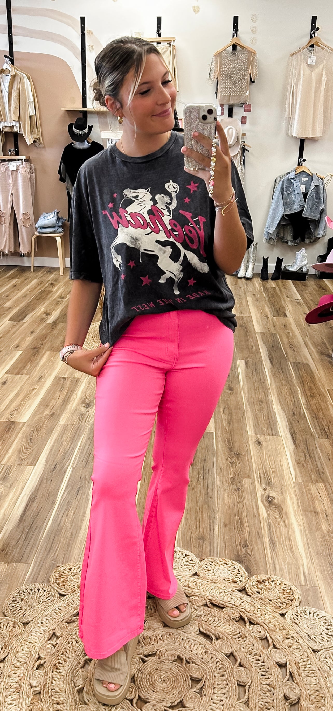 Slater Neon Pink Super Stretch Flare Pants - Willow and Lace Boutique