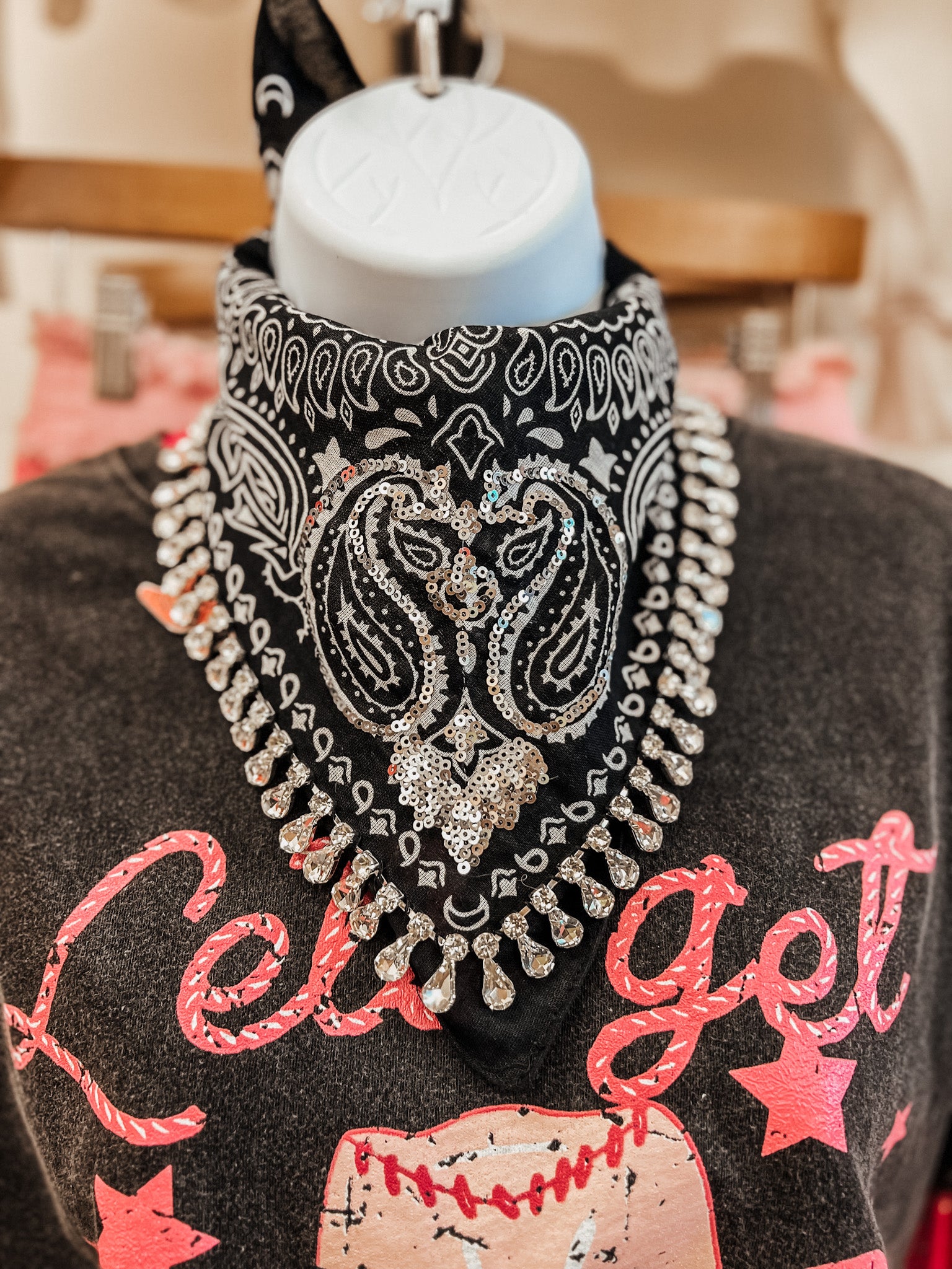 Rhinestone Black Bandanna