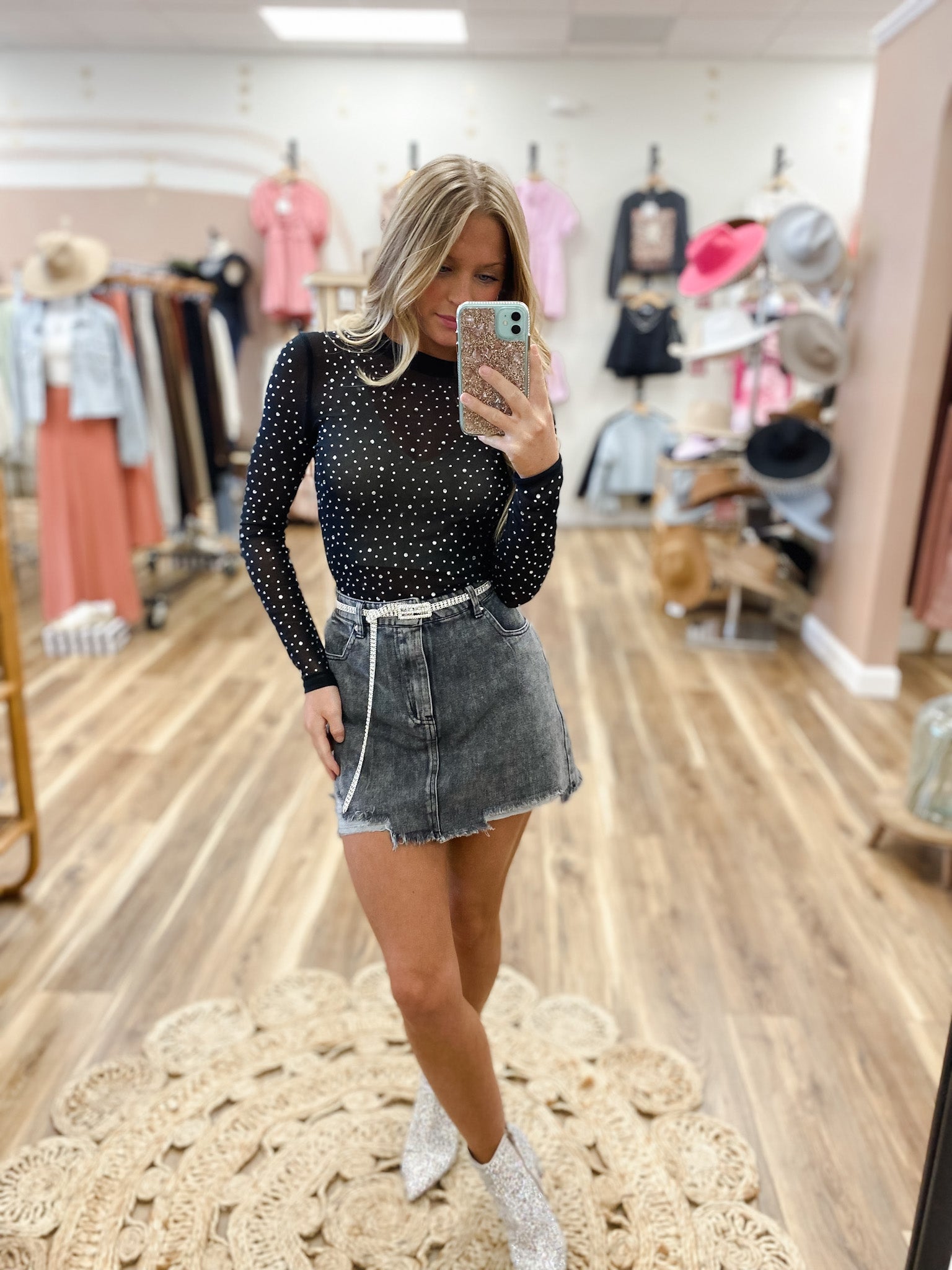 Frayed Black Denim Skirt