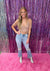 Sheer Nude Rhinestone and Pearl Short Sleeve Top